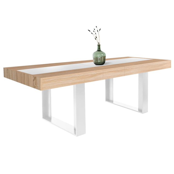 Mesa de comedor extensible madera y blanco 6-10 personas - PHOENIX | ID Market