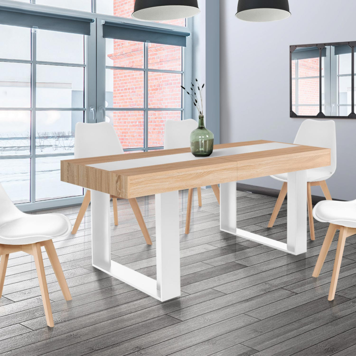 Mesa de comedor extensible madera y blanco 6-10 personas - PHOENIX | ID Market