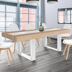 Mesa de comedor extensible madera y blanco 6-10 personas - PHOENIX | ID Market