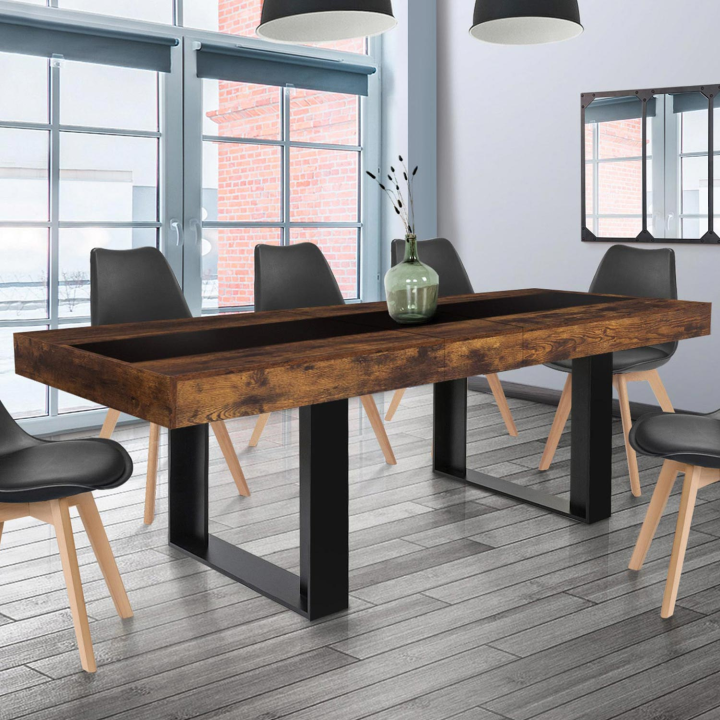 Mesa de comedor extensible en madera efecto envejecido y negro para 6-10 personas - PHOENIX | ID Market