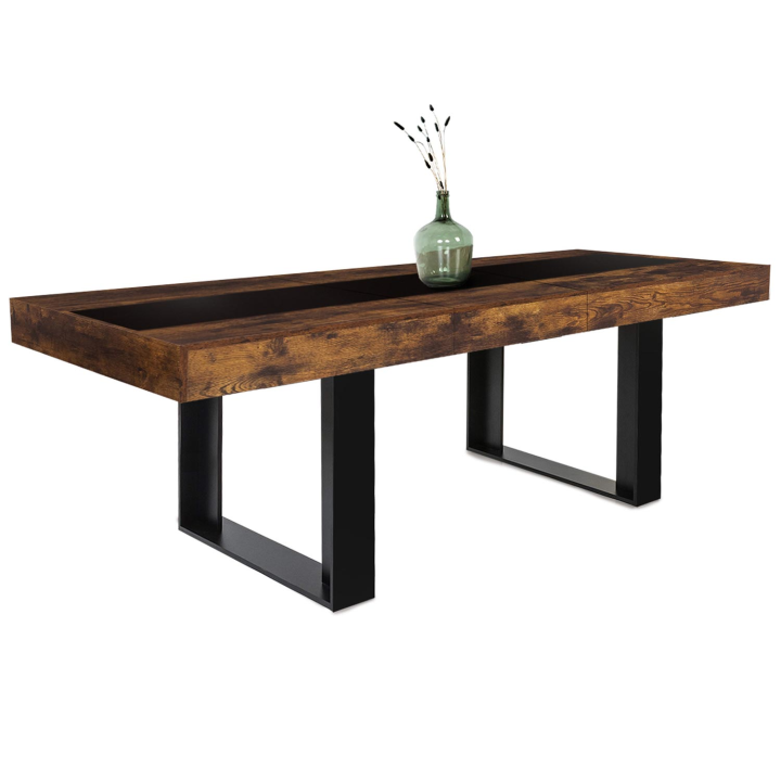 Mesa de comedor extensible en madera efecto envejecido y negro para 6-10 personas - PHOENIX | ID Market