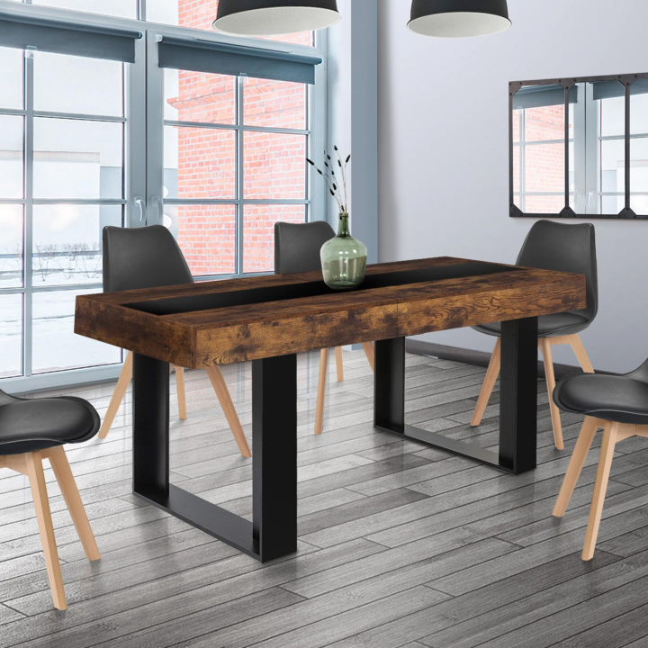 Mesa de comedor extensible en madera efecto envejecido y negro para 6-10 personas - PHOENIX | ID Market