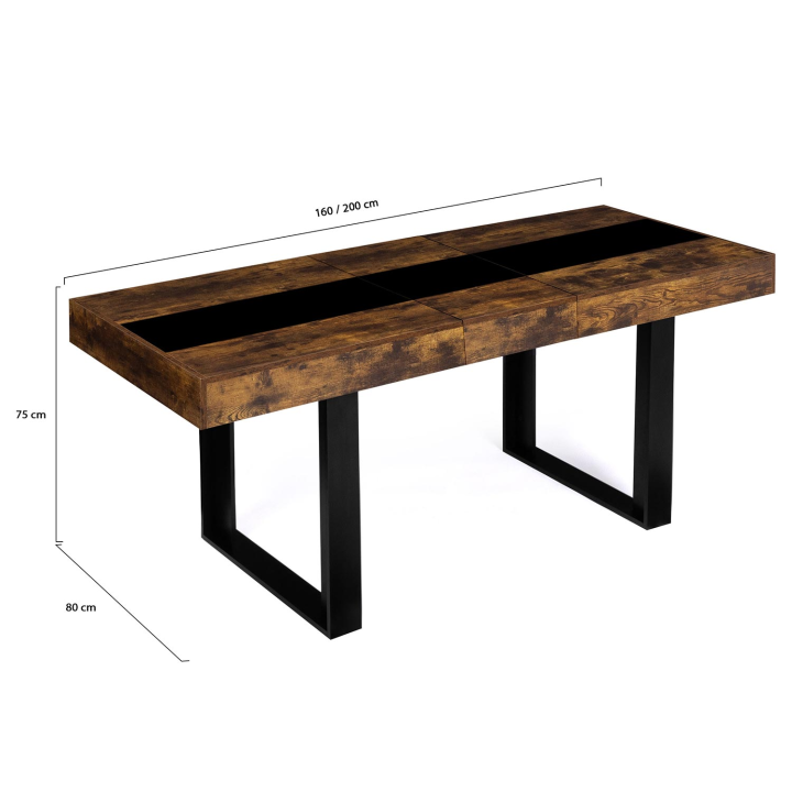 Mesa de comedor extensible en madera efecto envejecido y negro para 6-10 personas - PHOENIX | ID Market