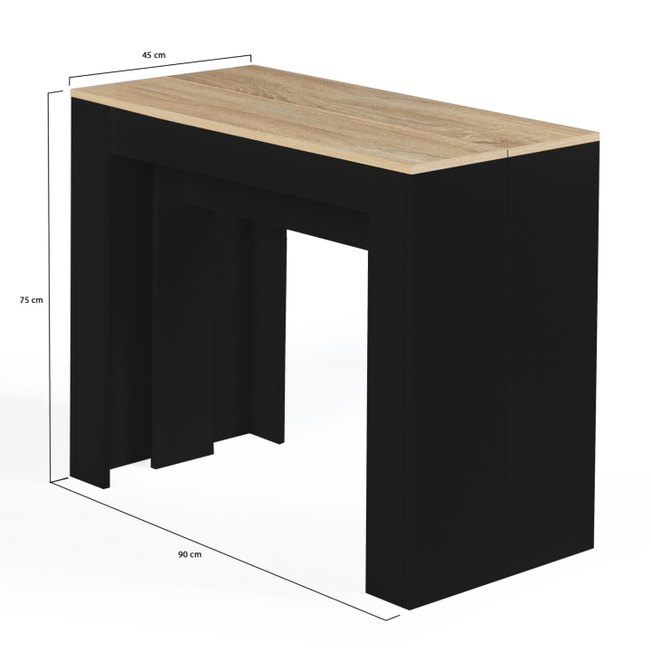 Table console extensible ORLANDO 14 personnes 300 cm bois noir et façon hêtre