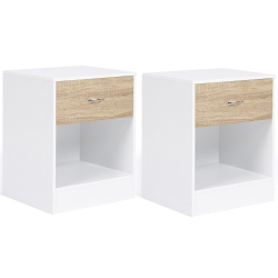 Lot de 2 tables de chevet OLGA bois blanc et façon hêtre