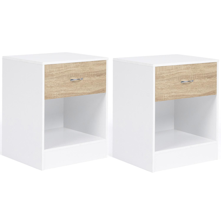 Lot de 2 tables de chevet OLGA bois blanc et façon hêtre