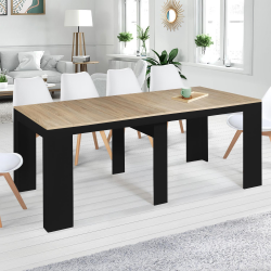 Mesa extensible para 10 personas, madera negra y acabado haya - ORLANDO | ID Market