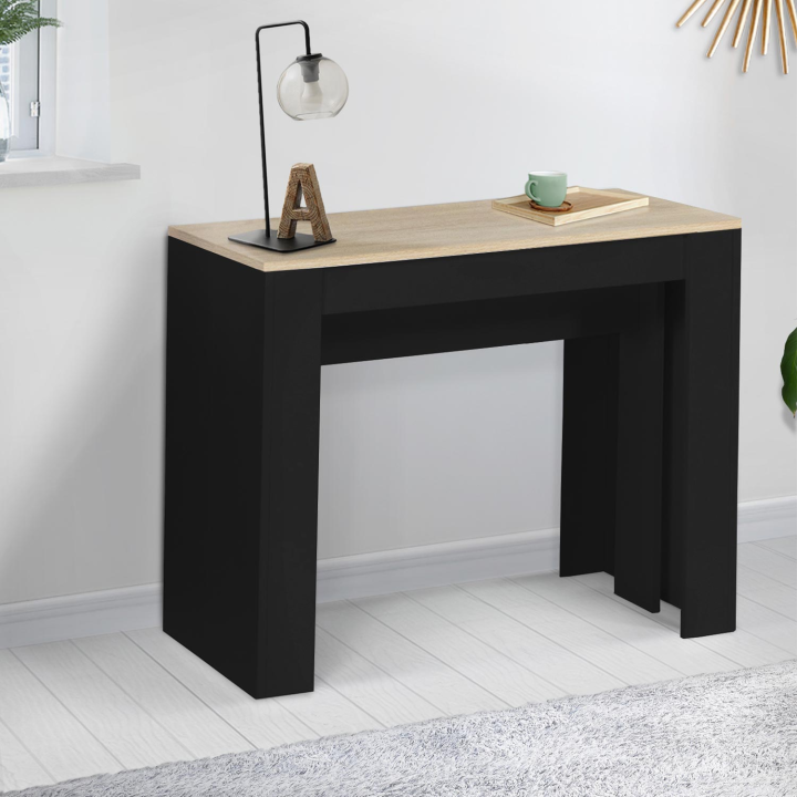 Table console extensible ORLANDO 10 personnes 235 cm bois noir et façon hêtre