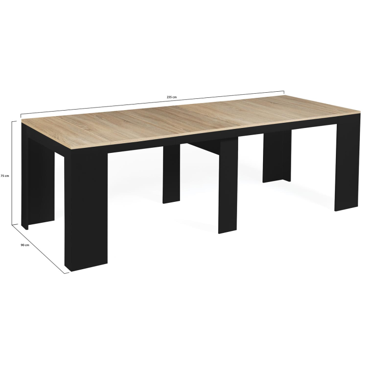 Mesa extensible para 10 personas, madera negra y acabado haya - ORLANDO | ID Market