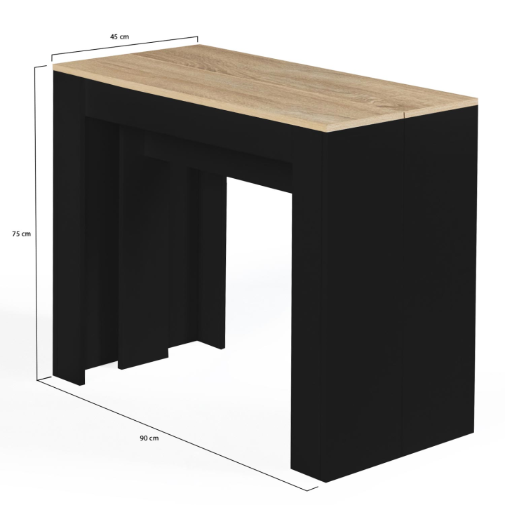 Table console extensible ORLANDO 10 personnes 235 cm bois noir et façon hêtre