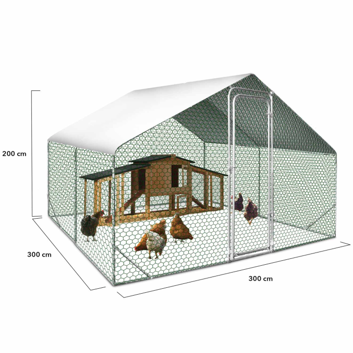 Enclos poulailler 9 m² parc grillagé 3x3 M acier galvanisé