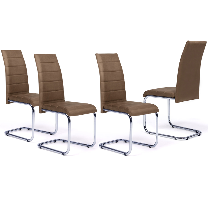 Lot de 4 chaises MIA taupe effet suédé pour salle à manger