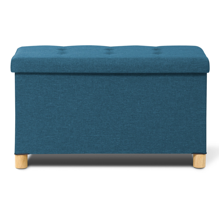 Banc coffre rangement sur pied 76 cm tissu bleu canard