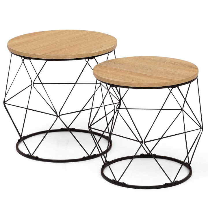 Lot de 2 tables basses filaires DETROIT rondes 40/45 design industriel