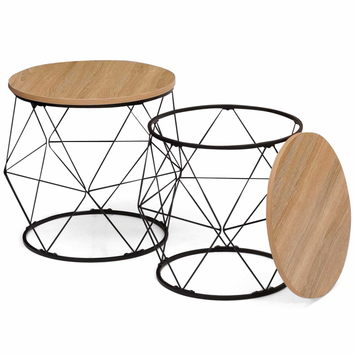 Lot de 2 tables basses filaires DETROIT rondes 40/45 design industriel