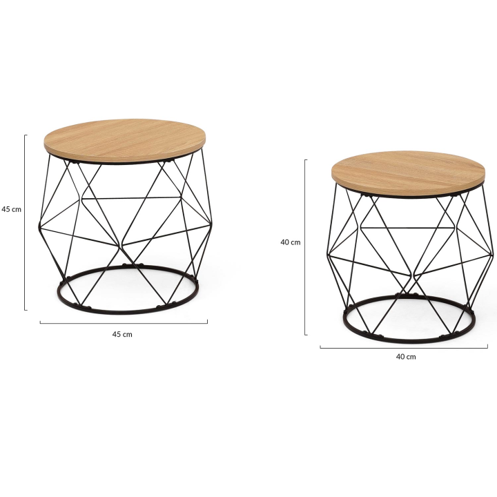 Lot de 2 tables basses filaires DETROIT rondes 40/45 design industriel