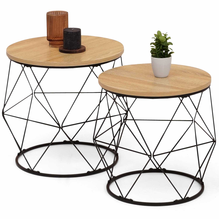 Lot de 2 tables basses filaires DETROIT rondes 40/45 design industriel