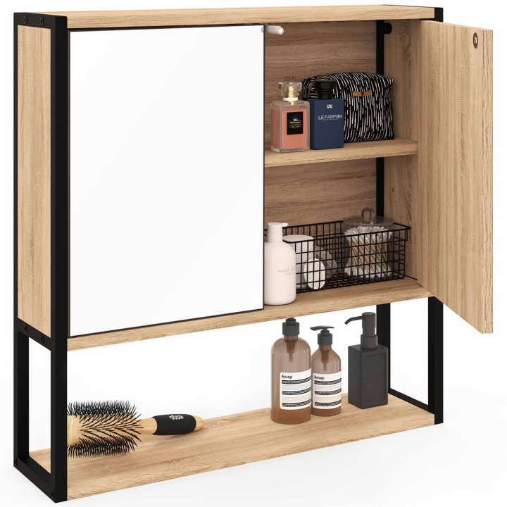 Meuble de rangement suspendu avec miroir pour salle de bain DETROIT design industriel