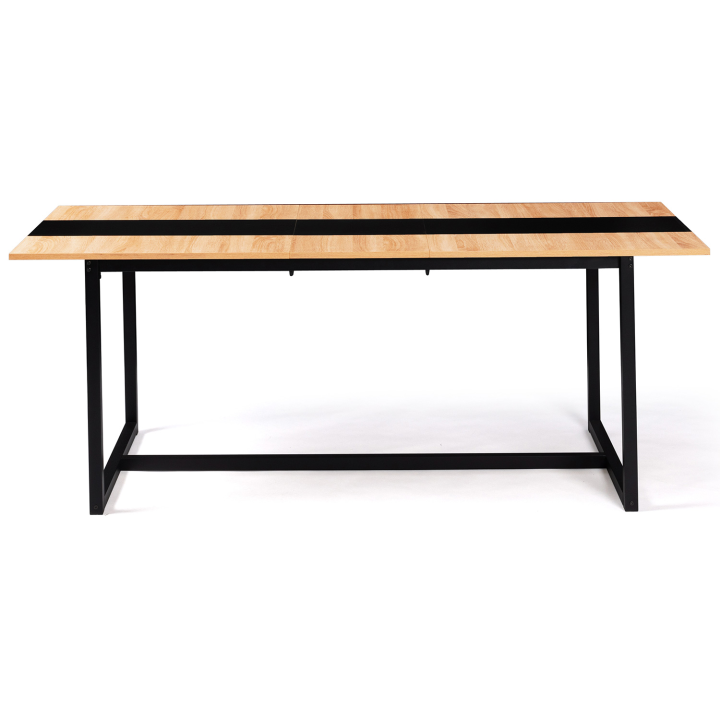 Table à manger extensible rectangle DOVER 6-10 personnes bande centrale noire design industriel 160-200 cm