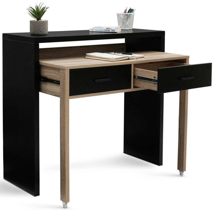 Bureau extensible MAX bois façon hêtre et noir