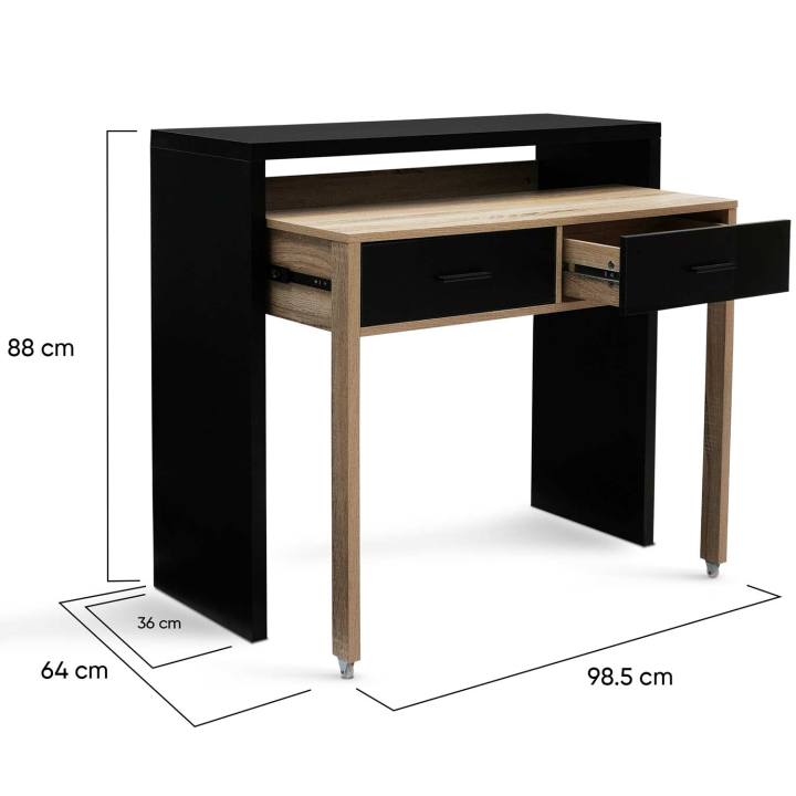 Bureau extensible MAX bois façon hêtre et noir