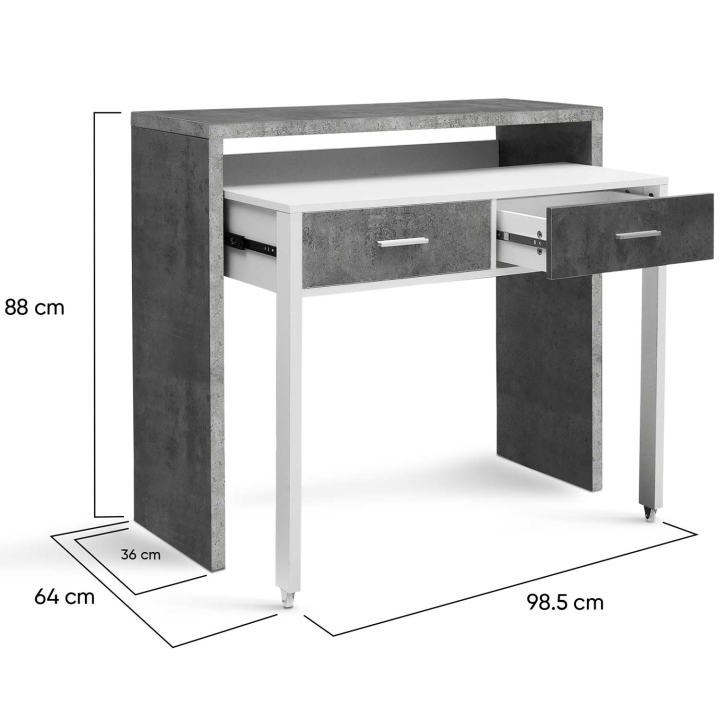 Bureau extensible MAX bois blanc et effet béton