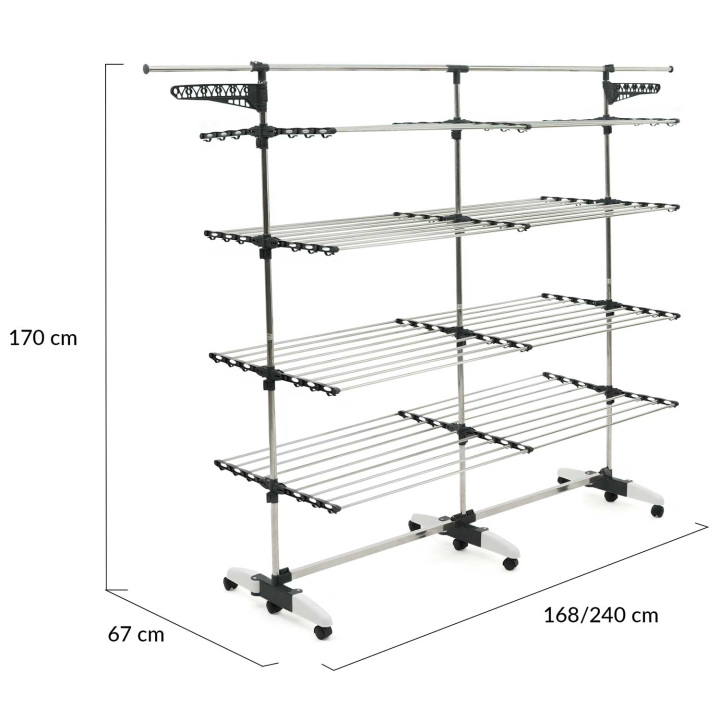 Séchoir à linge 60M SUPRA XXL gris/blanc 4 niveaux + barre télescopique