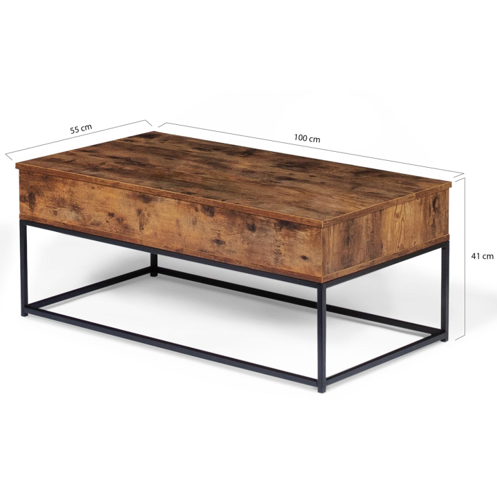 Table basse plateau relevable DAYTON effet vieilli design industriel