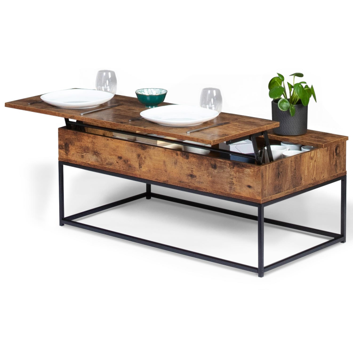 Table basse plateau relevable DAYTON effet vieilli design industriel