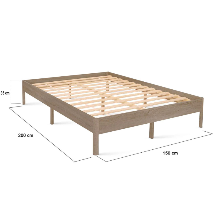 Cadre de lit double YAKUTA avec sommier 140x190cm effet bois naturel