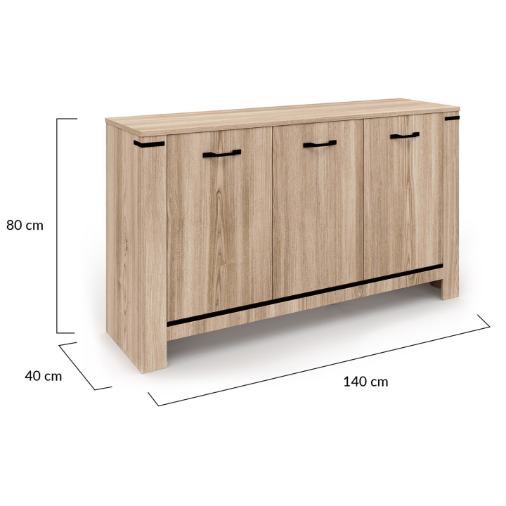 Buffet 140 cm IDAHO 3 portes design contemporain