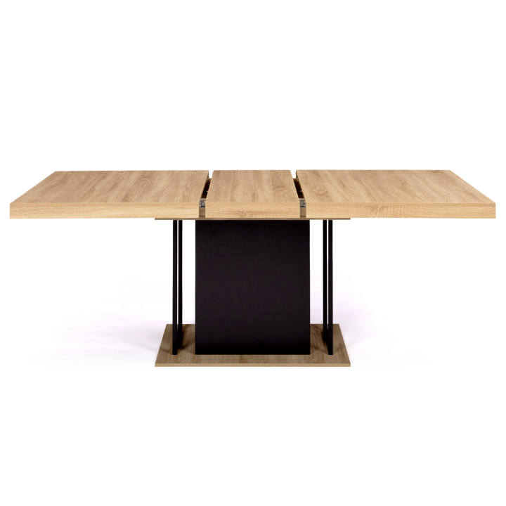 Table à manger extensible rectangle UGO 6-10 personnes bois façon hêtre et noir 160-200 cm design industriel