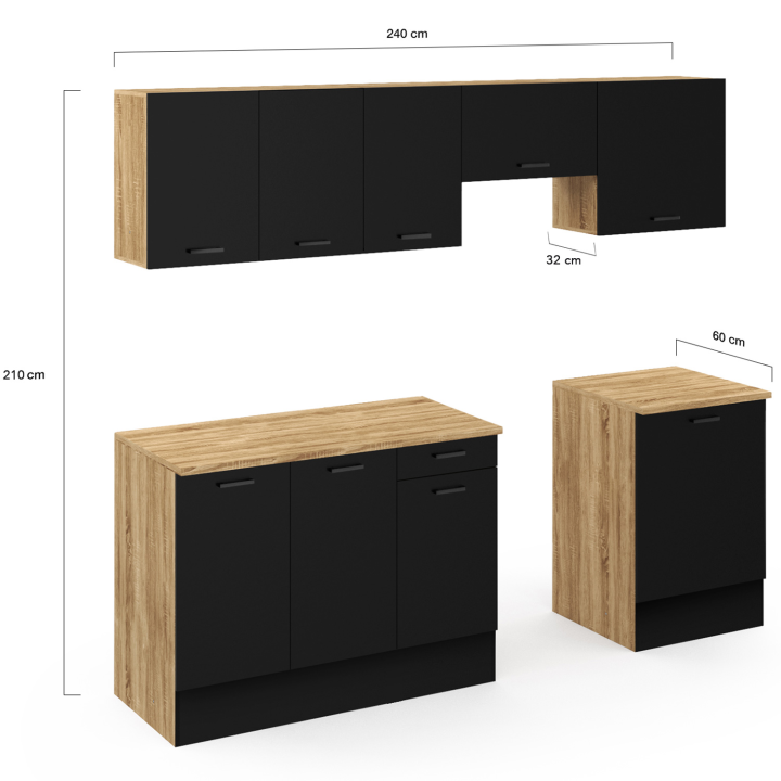 Cocina completa 240 cm madera y negro - SUBTIL | ID Market