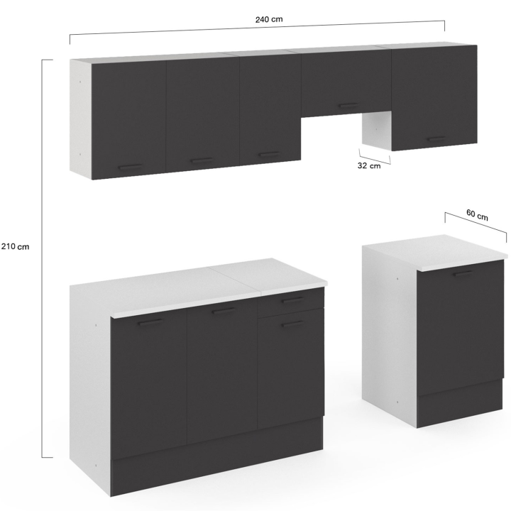 Cocina completa 240 cm blanco y gris - SUBTIL | ID Market