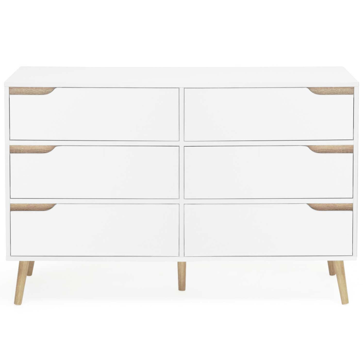 Commode 6 tiroirs HELSINKI scandinave blanc et bois