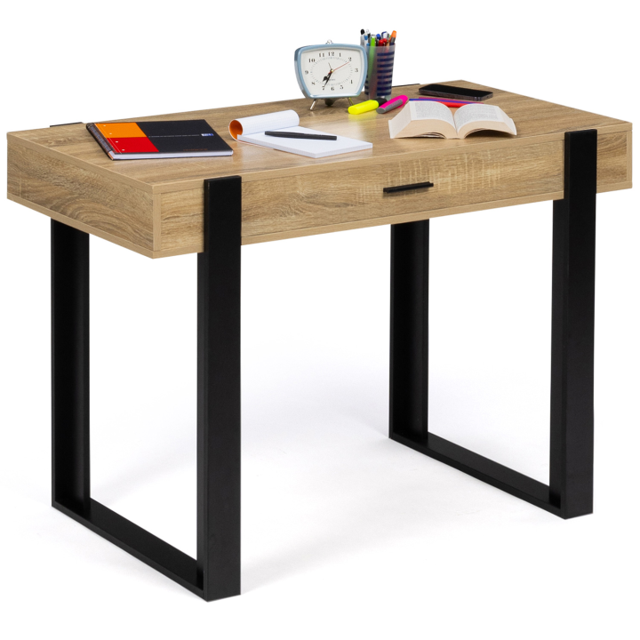 Bureau 1 tiroir PHOENIX bois et noir