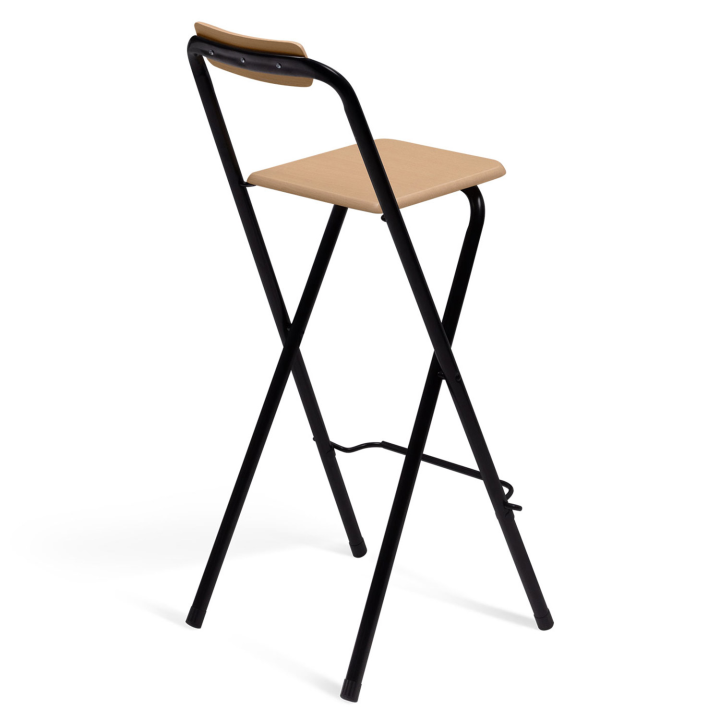 Lot de 4 tabourets de bar pliants DETROIT structure noire avec assise effet bois design industriel