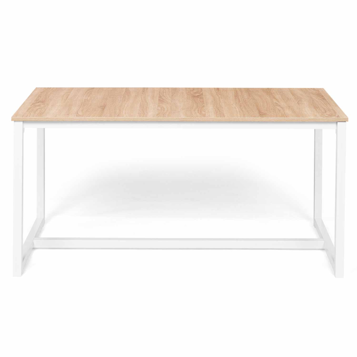 Table à manger extensible rectangle DETROIT 6-10 personnes design industriel bois et métal blanc 160-200 cm