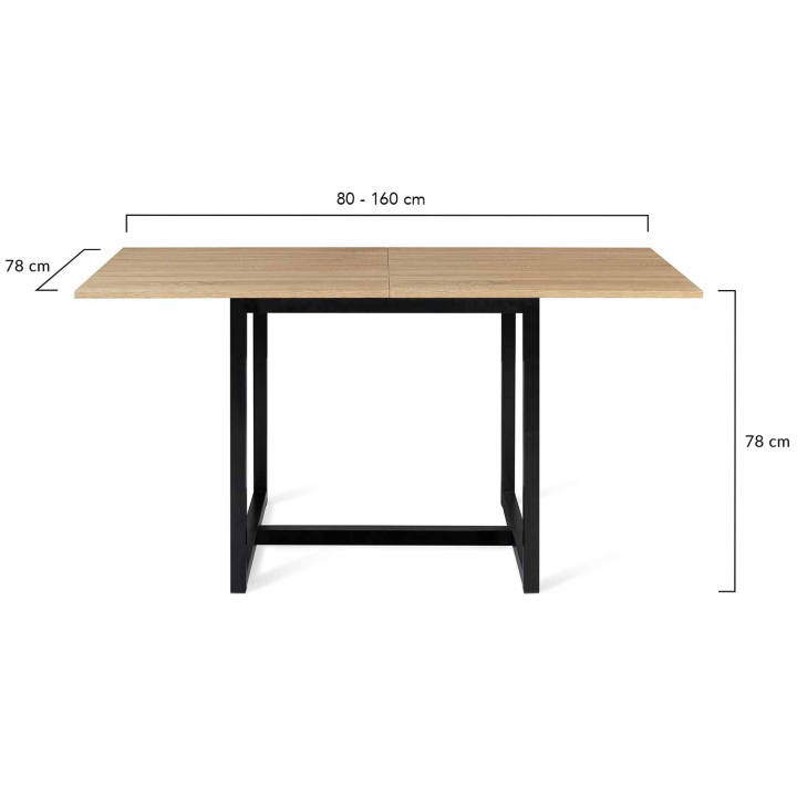 Table à manger extensible rectangle DETROIT 6-8 personnes design industriel 80-160 cm