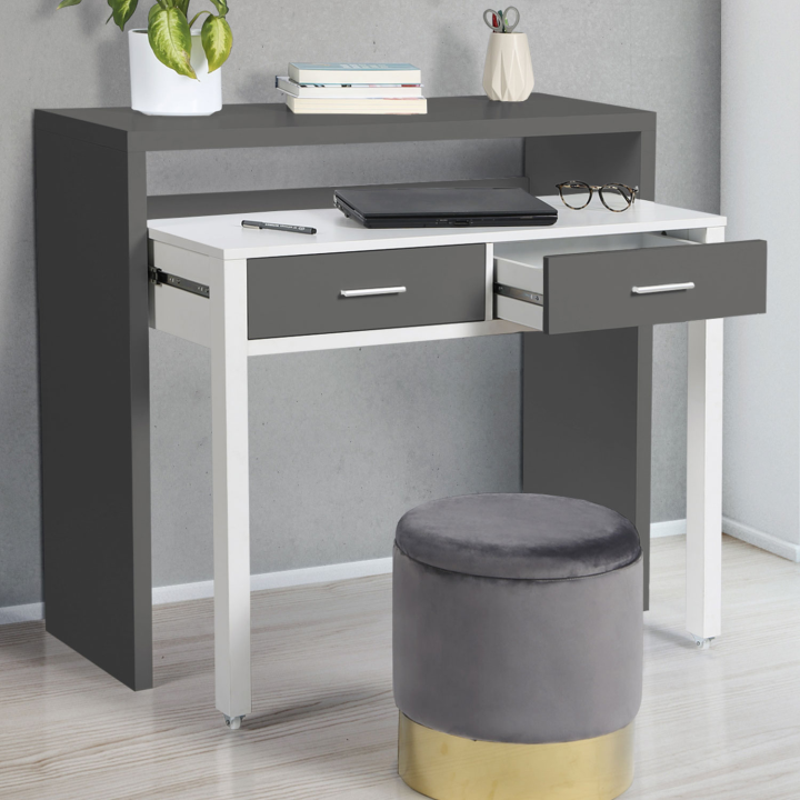 Bureau extensible bois blanc et gris