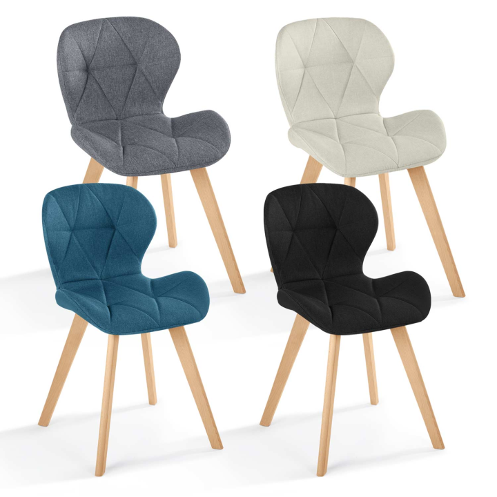 Lot de 4 chaises ROBINE en tissu mix color bleu, gris, beige et noir