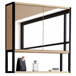 Meuble de rangement suspendu avec miroir pour salle de bain DETROIT design industriel