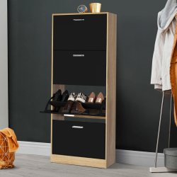 Mueble zapatero imitación haya 4 puertas negro - ID Market