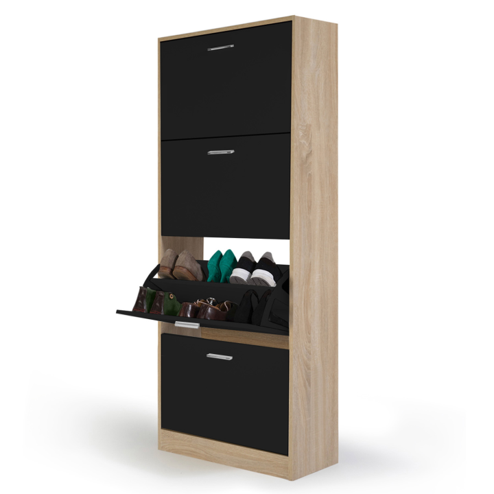 Mueble zapatero imitación haya 4 puertas negro - ID Market