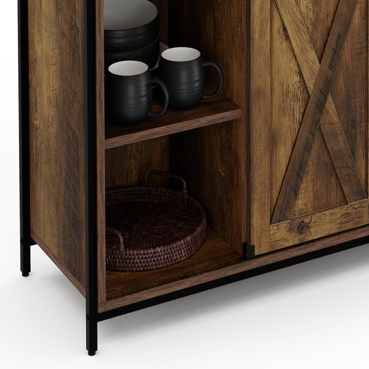 Buffet 2 portes grange coulissantes 100 cm MONTREAL bois effet vieilli design industriel