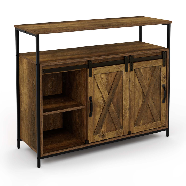 Buffet 2 portes grange coulissantes 100 cm MONTREAL bois effet vieilli design industriel