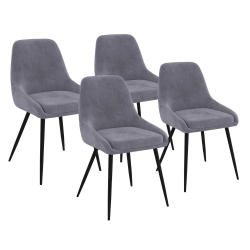 Lot de 4 chaises THALYA en velours gris clair avec accoudoirs