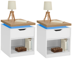 Lot de 2 tables de chevet LEDS avec 1 tiroir + 1 niche