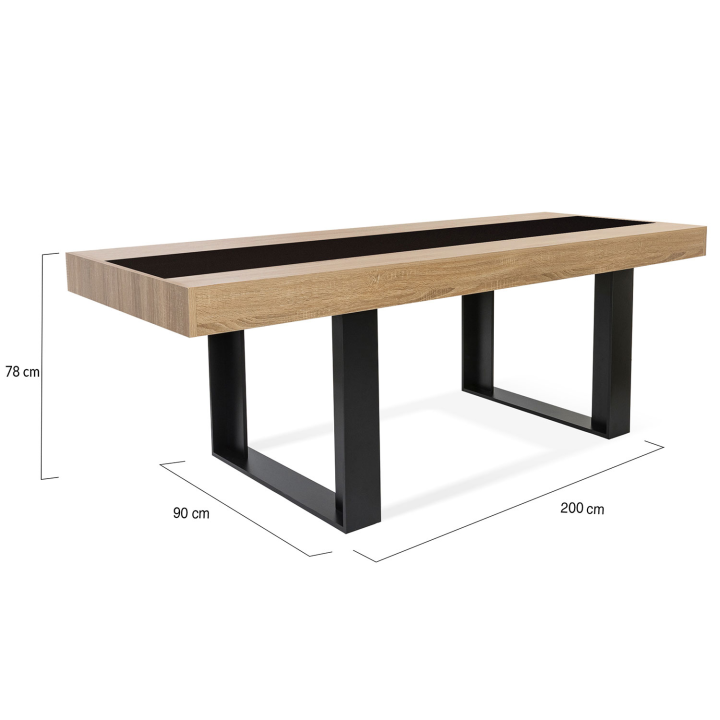 Table à manger rectangle PHOENIX 10 personnes bois et noir bande centrale noire 200 cm