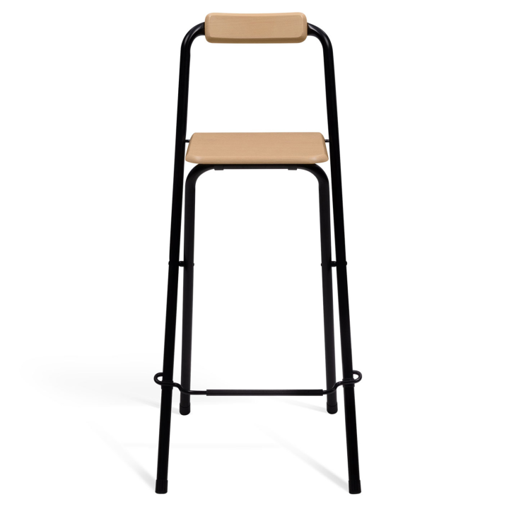 Lot de 4 tabourets de bar pliants DETROIT structure noire avec assise effet bois design industriel